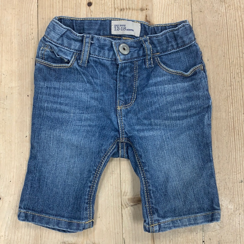 Baby Gap Blue Jeans Size 12-18 Month- Unisex- Adjustable Waist- capris/shorts